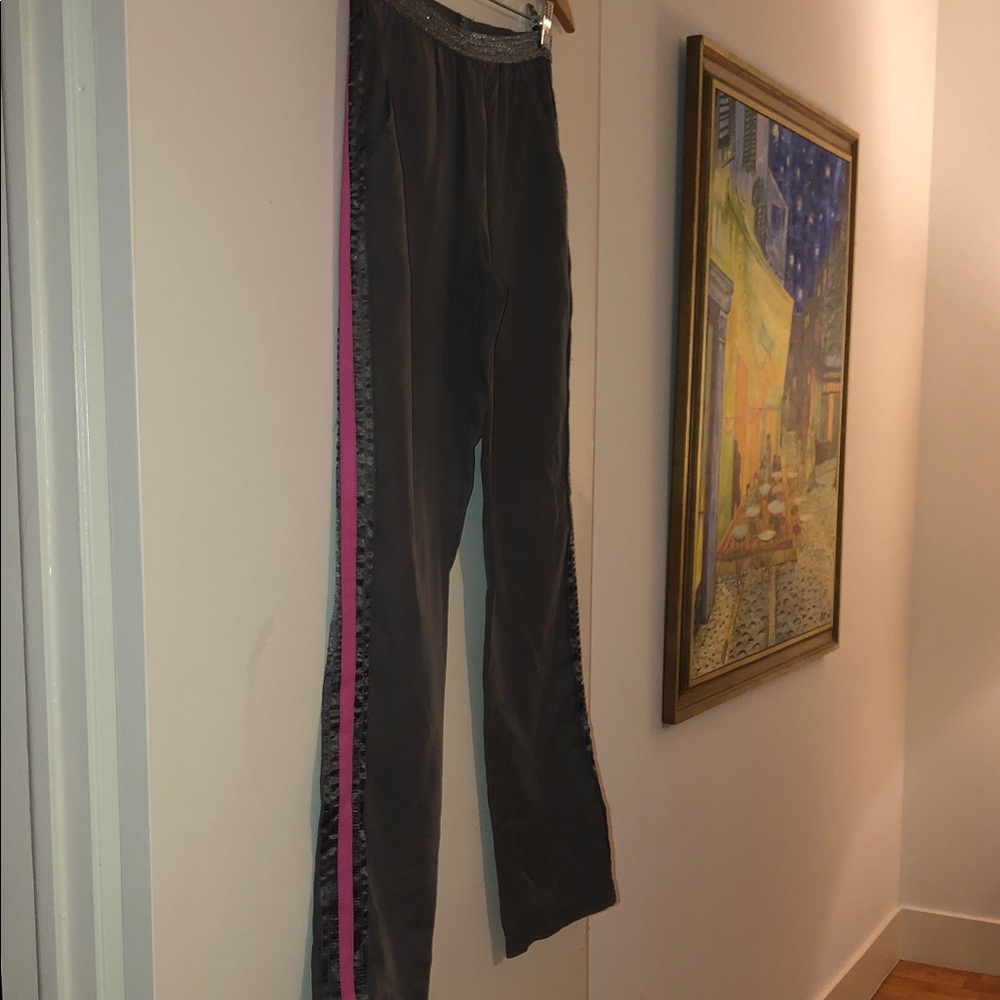Rare Zadig & Voltaire Gray Silk Pants with Pink & Gray Stripes Elastic Waist